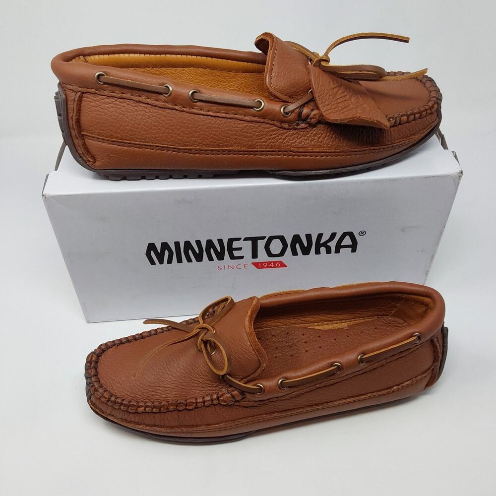 Minnetonka Moosehide Weekender 758 Mens 8.5 Carmel Leather Moccasins Loafers